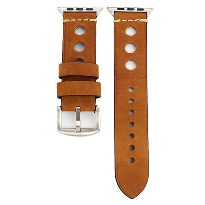 For Apple Watch Series 7 45mm / 6 & SE & 5 & 4 44mm / 42mm 3 & 2 & 1  Retro Hole Genuine Leather Wrist Watch Band(Brown) - Watch Bands by buy2fix | Online Shopping UK | buy2fix