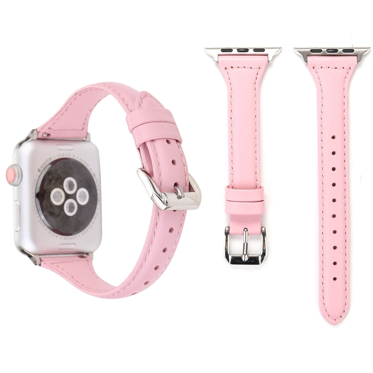 Simple Fashion Genuine Leather T Type Watch Band for Apple Watch Series 3 & 2 & 1 42mm(Pink) - Watch Bands by buy2fix | Online Shopping UK | buy2fix