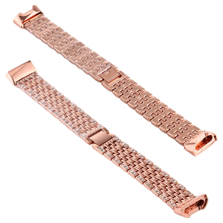 For Fitbit Charge 3 Diamond-studded Stainless Steel  Watch Band(Rose Gold) - Watch Bands by buy2fix | Online Shopping UK | buy2fix