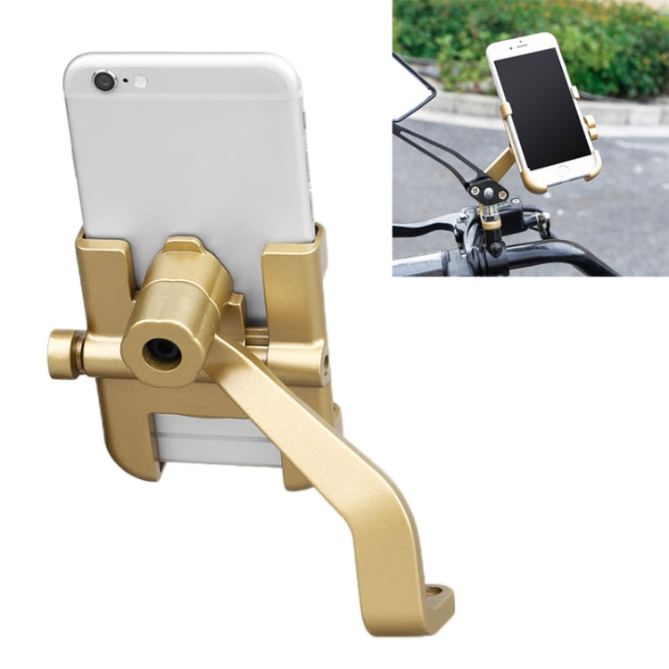 Motorcycle Rear View Mirror Aluminum Alloy Phone Bracket, Suitable for 60-100mm Device(Gold) - Holder by buy2fix | Online Shopping UK | buy2fix