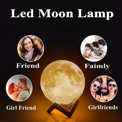 Customized Touch Switch 2-color 3D Print Moon Lamp USB Charging Energy-saving LED Night Light with Wooden Holder Base, Diameter:8cm - Night Lights by buy2fix | Online Shopping UK | buy2fix