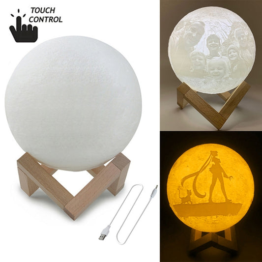 Customized Touch Switch 2-color 3D Print Moon Lamp USB Charging Energy-saving LED Night Light with Wooden Holder Base, Diameter:10cm - Night Lights by buy2fix | Online Shopping UK | buy2fix