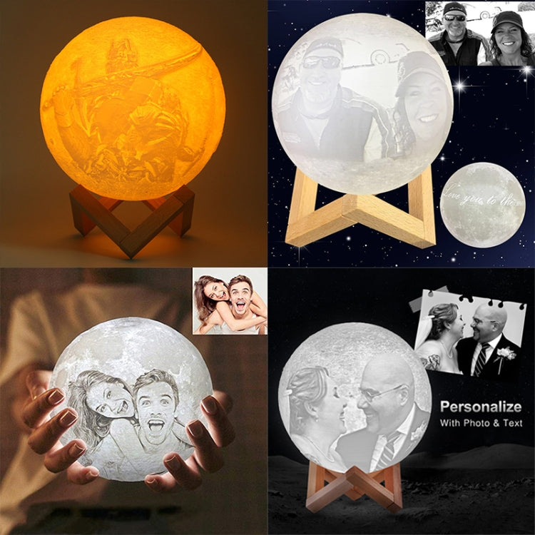 Customized Patted 3-color 3D Print Lamp USB Charging Energy-saving LED Night Light with Wooden Holder Base, Diameter:20cm - Night Lights by buy2fix | Online Shopping UK | buy2fix