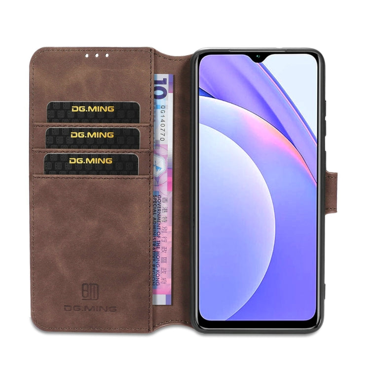 For Xiaomi Redmi Note 9 4G DG.MING Retro Oil Side Horizontal Flip Leather Case with Holder & Card Slots & Wallet(Coffee) - Xiaomi Cases by DG.MING | Online Shopping UK | buy2fix