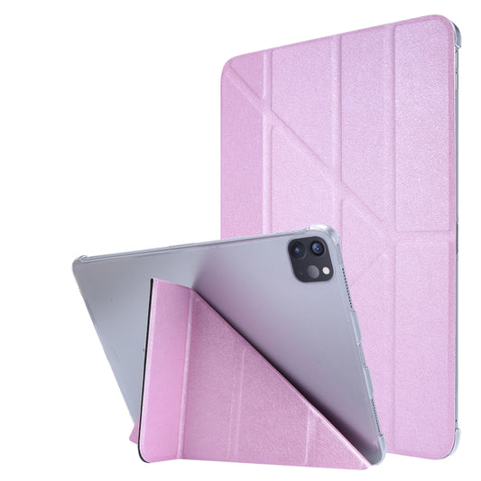 For iPad Air 13 2024 / iPad Pro 12.9 2022 / 2021 Silk Texture Horizontal Deformation Flip Leather Tablet Case with Holder(Pink) - iPad Pro 12.9 (2022/2021) Cases by buy2fix | Online Shopping UK | buy2fix