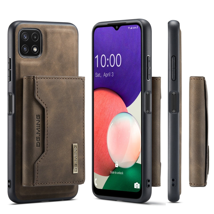 For Samsung Galaxy A22 5G DG.MING M2 Series 3-Fold Multi Card Bag Back Cover Shockproof Case with Wallet & Holder Function(Coffee) - Galaxy Phone Cases by DG.MING | Online Shopping UK | buy2fix