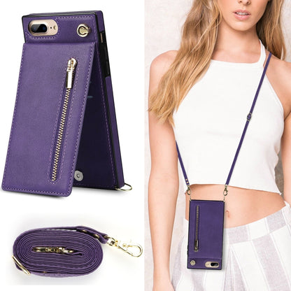 Cross-body Zipper Square TPU+PU Back Cover Case with Holder & Card Slots & Wallet & Strap For iPhone 8 Plus / 7 Plus(Purple) - More iPhone Cases by buy2fix | Online Shopping UK | buy2fix