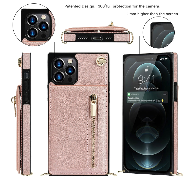 For iPhone 12 Pro Max Cross-body Zipper Square TPU+PU Back Cover Case with Holder & Card Slots & Wallet & Strap(Rose Gold) - iPhone 12 Pro Max Cases by buy2fix | Online Shopping UK | buy2fix