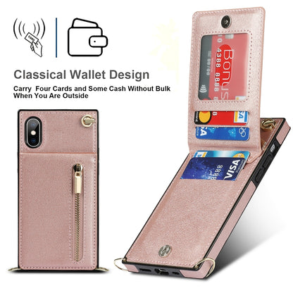 For iPhone X / XS Cross-body Zipper Square TPU+PU Back Cover Case with Holder & Card Slots & Wallet & Strap(Rose Gold) - More iPhone Cases by buy2fix | Online Shopping UK | buy2fix