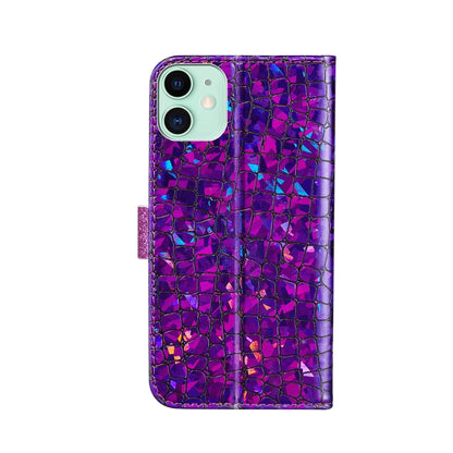 For iPhone 13 mini Laser Glitter Powder Matching Crocodile Texture Horizontal Flip Leather Case with Card Slots & Holder & Wallet (Purple) - iPhone 13 mini Cases by buy2fix | Online Shopping UK | buy2fix