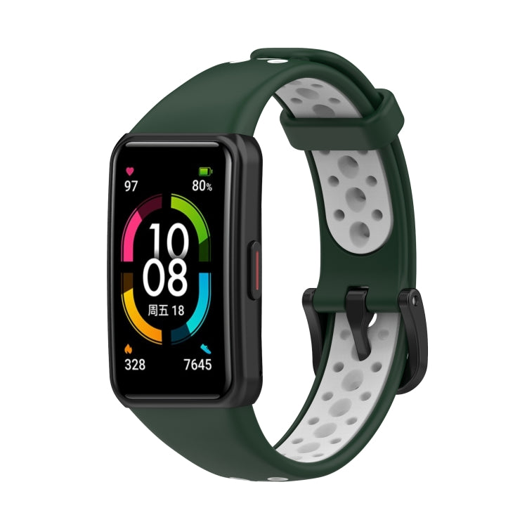 For Huawei Band 6 / Honor Band 6 Universal Two-color Breathable Silicone Watch Band(Dark Green White) - Watch Bands by buy2fix | Online Shopping UK | buy2fix