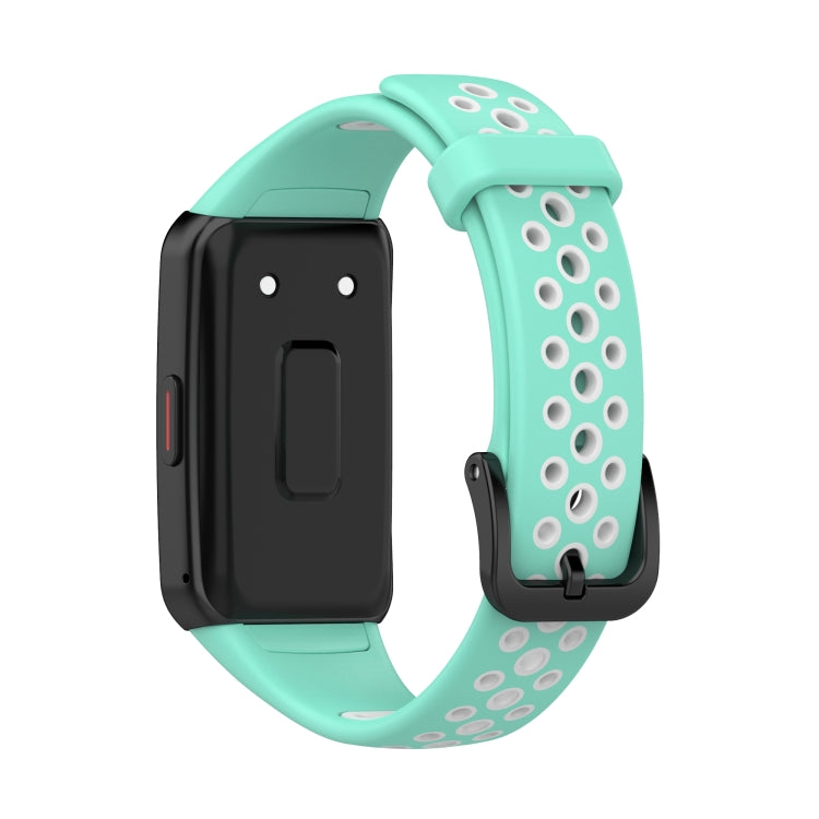 For Huawei Band 6 / Honor Band 6 Universal Two-color Breathable Silicone Watch Band(Green White) - Watch Bands by buy2fix | Online Shopping UK | buy2fix