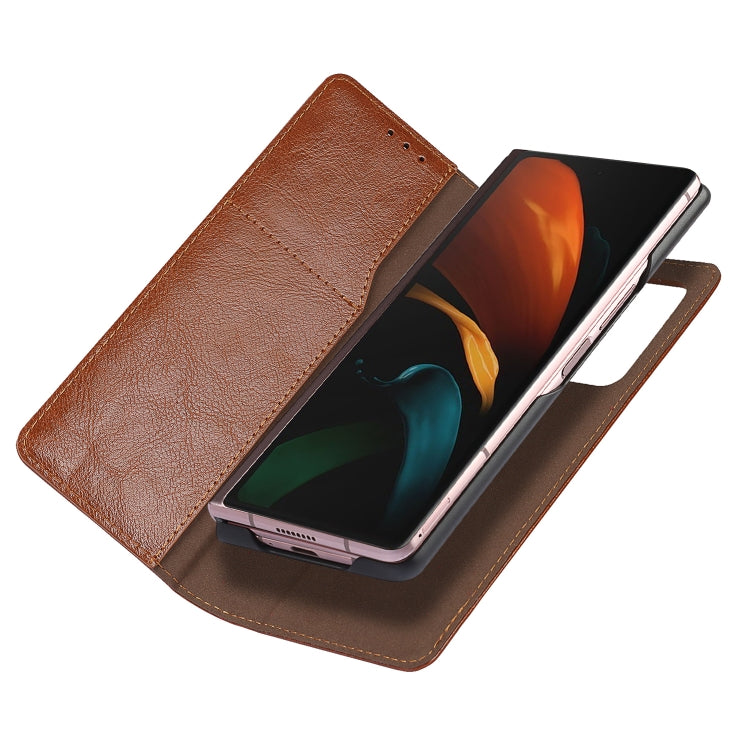 For Samsung Galaxy Z Fold2 5G 2 In 1 Crazy Horse Texture Split Horizontal Flip Leather Case with Holder & Card Slot(Brown) - Galaxy Phone Cases by buy2fix | Online Shopping UK | buy2fix