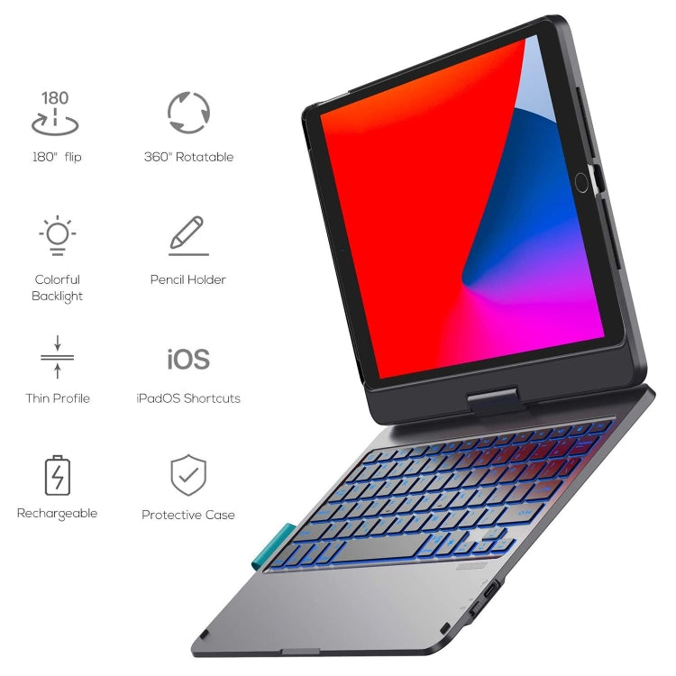 WIWU Waltz Colorful Backlit Rotating Bluetooth Keyboard Leather Tablet Case with Stand & Pen Slot & Touchpad For iPad 10.2 / Pro 10.5 inch(Black) - Universal by WIWU | Online Shopping UK | buy2fix