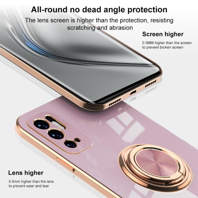 For OPPO Reno6 6D Electroplating Full Coverage Silicone Protective Case with Magnetic Ring Holder(Light Cyan) - OPPO Cases by buy2fix | Online Shopping UK | buy2fix