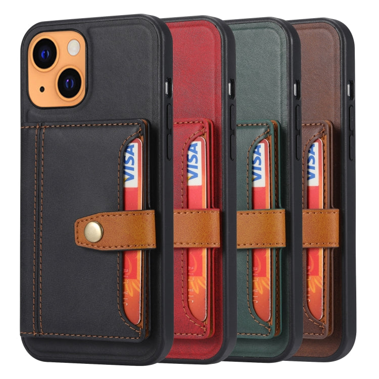 For iPhone 13 mini Calfskin Color Matching Shockproof TPU + PU Case with Holder & Card Slot (Black) - iPhone 13 mini Cases by buy2fix | Online Shopping UK | buy2fix