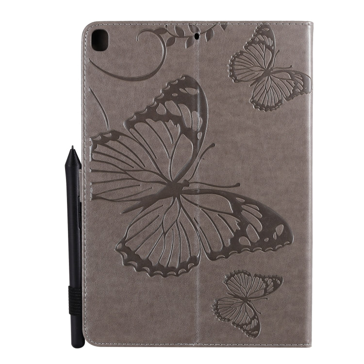 For iPad 10.2 / Pro 10.5 / Air  2019 Pressed Printing Butterfly Pattern Horizontal Flip PU Leather Case with Holder & Card Slots & Wallet & Pen Slot(Grey) - iPad Air (2019) Cases by buy2fix | Online Shopping UK | buy2fix