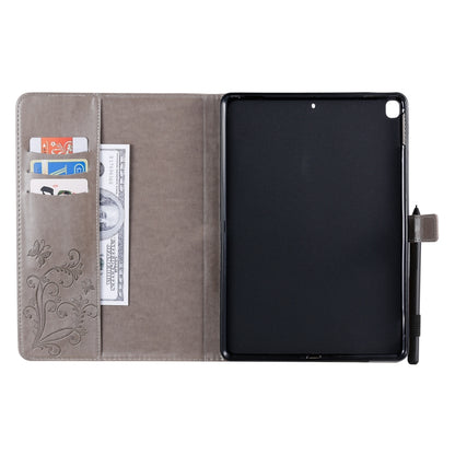 For iPad 10.2 / Pro 10.5 / Air  2019 Pressed Printing Butterfly Pattern Horizontal Flip PU Leather Case with Holder & Card Slots & Wallet & Pen Slot(Grey) - iPad Air (2019) Cases by buy2fix | Online Shopping UK | buy2fix