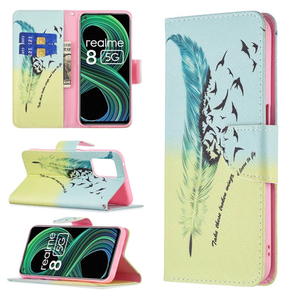 For OPPO Realme 8 5G / Realme V13 Colored Drawing Pattern Horizontal Flip Leather Case with Holder & Card Slots & Wallet(Feather) - Realme Cases by buy2fix | Online Shopping UK | buy2fix