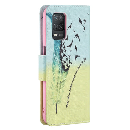 For OPPO Realme 8 5G / Realme V13 Colored Drawing Pattern Horizontal Flip Leather Case with Holder & Card Slots & Wallet(Feather) - Realme Cases by buy2fix | Online Shopping UK | buy2fix