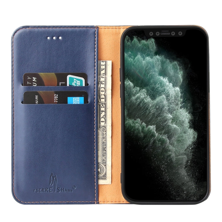 For iPhone 13 mini Fierre Shann PU Leather Texture Horizontal Flip Leather Case with Holder & Card Slots & Wallet (Blue) - iPhone 13 mini Cases by FIERRE SHANN | Online Shopping UK | buy2fix