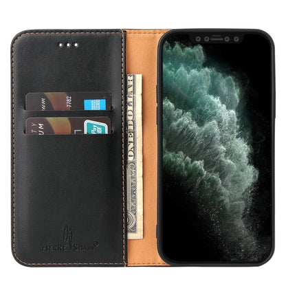 For iPhone 13 Fierre Shann PU Leather Texture Horizontal Flip Leather Case with Holder & Card Slots & Wallet(Black) - iPhone 13 Cases by FIERRE SHANN | Online Shopping UK | buy2fix