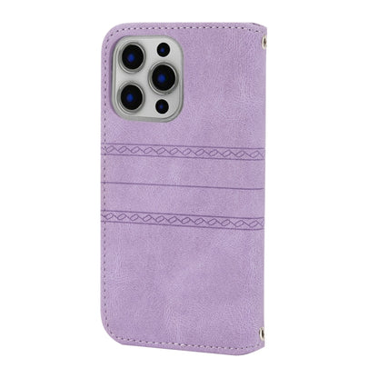 For iPhone 13 Pro Embossed Striped Magnetic Buckle PU + TPU Horizontal Flip Leather Case with Holder & Card Slot & Wallet & Photo Frame & Sling (Purple) - iPhone 13 Pro Cases by buy2fix | Online Shopping UK | buy2fix