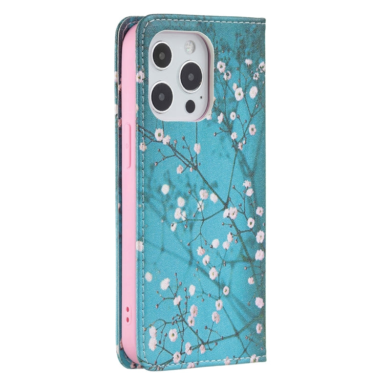 For iPhone 13 Pro Max Colored Drawing Pattern Invisible Magnetic Horizontal Flip PU Leather Case with Holder & Card Slots & Wallet (Plum Blossom) - iPhone 13 Pro Max Cases by buy2fix | Online Shopping UK | buy2fix