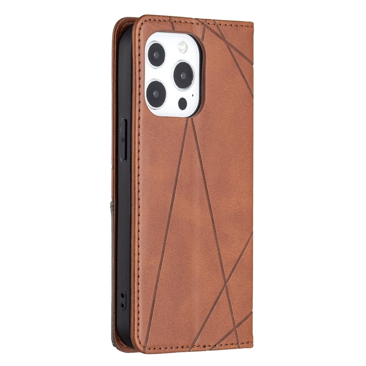 For iPhone 13 mini Rhombus Texture Horizontal Flip Magnetic Leather Case with Holder & Card Slots (Brown) - iPhone 13 mini Cases by buy2fix | Online Shopping UK | buy2fix