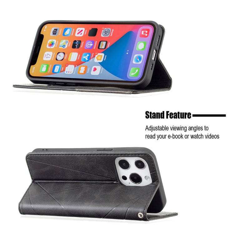 For iPhone 13 mini Rhombus Texture Horizontal Flip Magnetic Leather Case with Holder & Card Slots (Black) - iPhone 13 mini Cases by buy2fix | Online Shopping UK | buy2fix