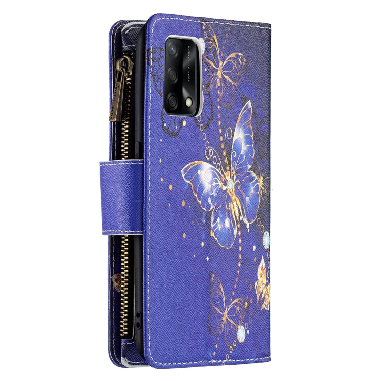 For OPPO A74 4G/F19 4G Colored Drawing Pattern Zipper Horizontal Flip Leather Case with Holder & Card Slots & Wallet(Purple Butterfly) - OPPO Cases by buy2fix | Online Shopping UK | buy2fix