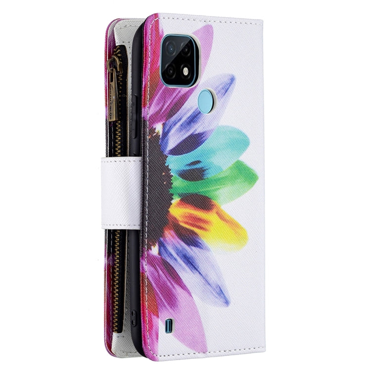 For OPPO Realme C21/C20 Colored Drawing Pattern Zipper Horizontal Flip Leather Case with Holder & Card Slots & Wallet(Sun Flower) - Realme Cases by buy2fix | Online Shopping UK | buy2fix