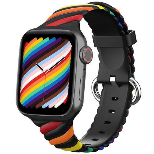 Two-color Twist Silicone Watch Band For Apple Watch Series 9&8&7 41mm / SE 3&SE 2&6&SE&5&4 40mm / 3&2&1 38mm(Rainbow Black) - Watch Bands by buy2fix | Online Shopping UK | buy2fix