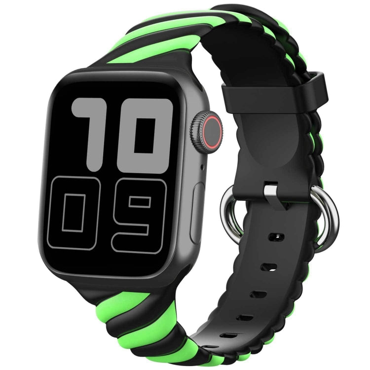 Two-color Twist Silicone Watch Band For Apple Watch Ultra 49mm&Watch Ultra 2 49mm / Series 9&8&7 45mm / SE 3&SE 2&6&SE&5&4 44mm / 3&2&1 42mm(Fluorescent Green Black) - Watch Bands by buy2fix | Online Shopping UK | buy2fix