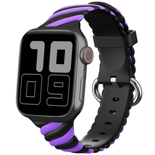 Two-color Twist Silicone Watch Band For Apple Watch Ultra 49mm&Watch Ultra 2 49mm / Series 9&8&7 45mm / SE 3&SE 2&6&SE&5&4 44mm / 3&2&1 42mm(Purple Black) - Watch Bands by buy2fix | Online Shopping UK | buy2fix