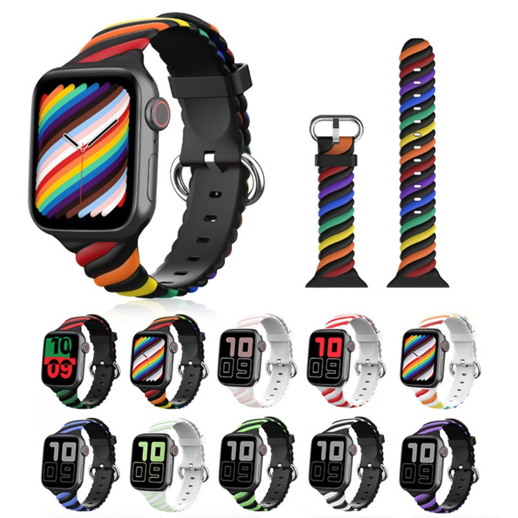 Two-color Twist Silicone Watch Band For Apple Watch Ultra 49mm&Watch Ultra 2 49mm / Series 9&8&7 45mm / SE 3&SE 2&6&SE&5&4 44mm / 3&2&1 42mm(Fluorescent Green Black) - Watch Bands by buy2fix | Online Shopping UK | buy2fix