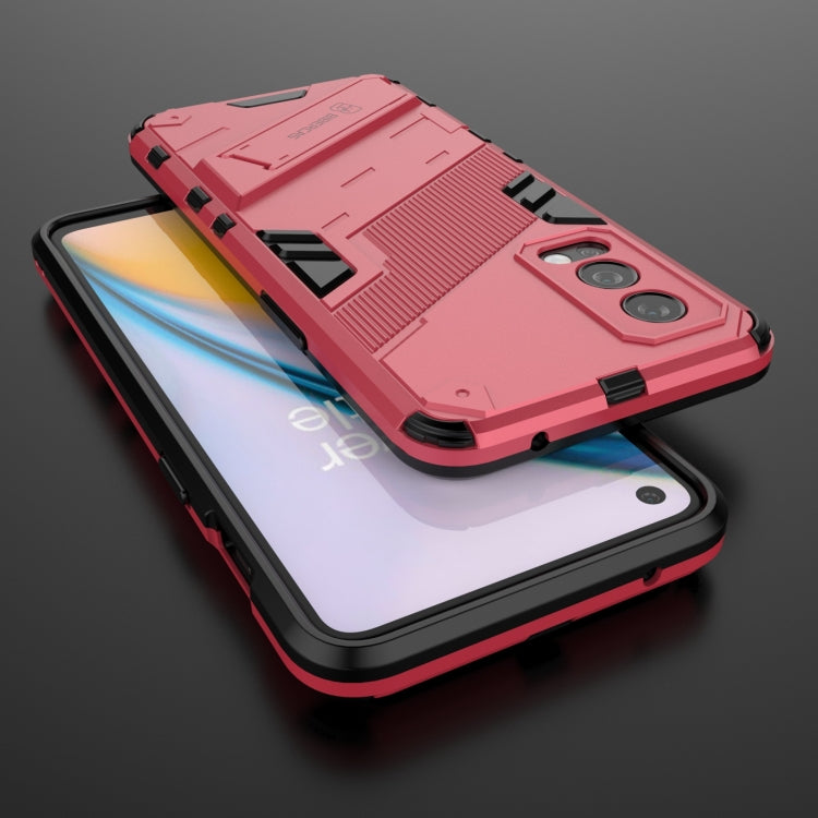 For OnePlus Nord 2 5G Punk Armor 2 in 1 PC + TPU Shockproof Case with Invisible Holder(Light Red) - OnePlus Cases by buy2fix | Online Shopping UK | buy2fix