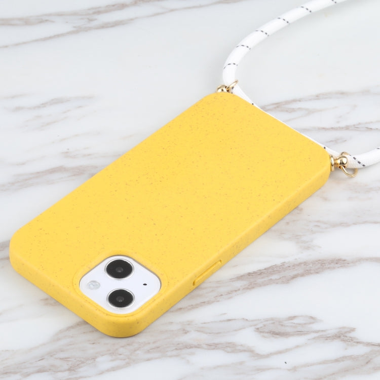 For iPhone 13 mini Wheat Straw Material + TPU Shockproof Case with Neck Lanyard (Yellow) - iPhone 13 mini Cases by buy2fix | Online Shopping UK | buy2fix