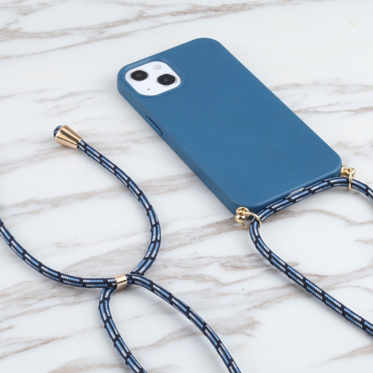 For iPhone 13 mini Wheat Straw Material + TPU Shockproof Case with Neck Lanyard (Blue) - iPhone 13 mini Cases by buy2fix | Online Shopping UK | buy2fix