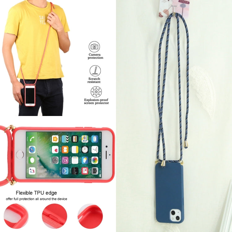 For iPhone 13 mini Wheat Straw Material + TPU Shockproof Case with Neck Lanyard (Blue) - iPhone 13 mini Cases by buy2fix | Online Shopping UK | buy2fix