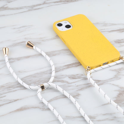 For iPhone 13 Wheat Straw Material + TPU Shockproof Case with Neck Lanyard(Yellow) - iPhone 13 Cases by buy2fix | Online Shopping UK | buy2fix