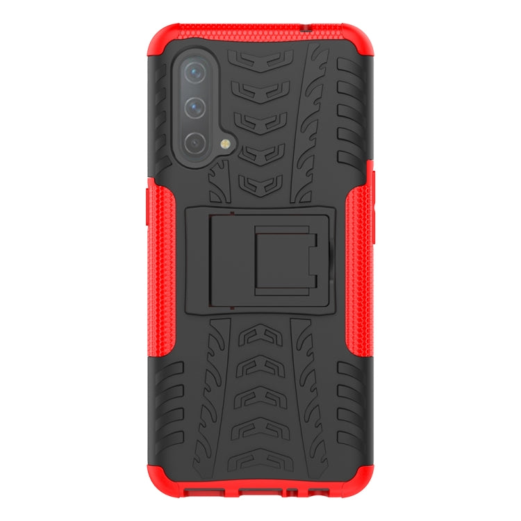 For OnePlus Nord CE 5G Tire Texture Shockproof TPU+PC Protective Case with Holder(Red) - OnePlus Cases by buy2fix | Online Shopping UK | buy2fix