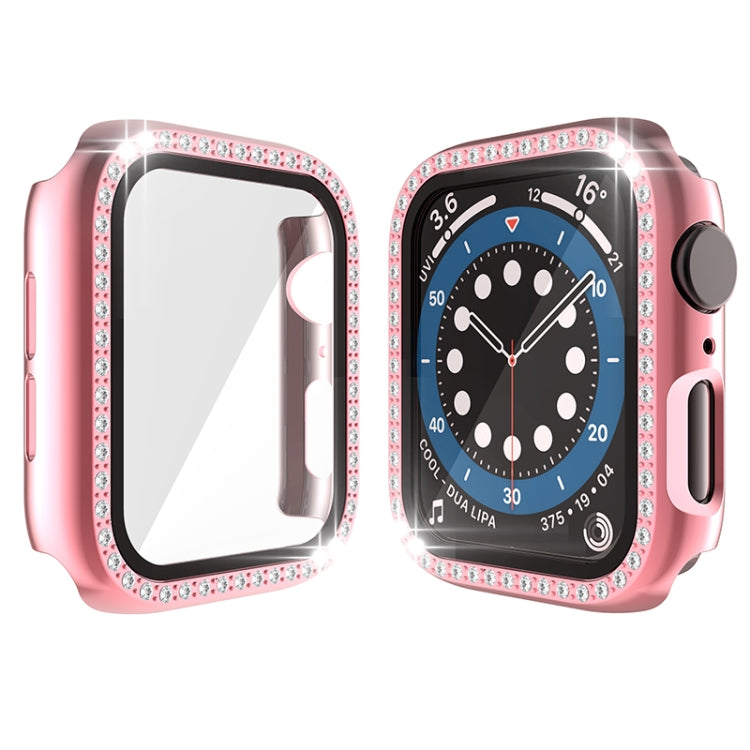 Electroplating PC Single Row Diamond Protective Case with Tempered Glass Film For Apple Watch Series 3 & 2 & 1 42mm(Rose Pink) - Watch Cases by buy2fix | Online Shopping UK | buy2fix