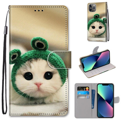 For iPhone 13 mini Coloured Drawing Cross Texture Horizontal Flip PU Leather Case with Holder & Card Slots & Wallet & Lanyard (Frog Kitten) - iPhone 13 mini Cases by buy2fix | Online Shopping UK | buy2fix