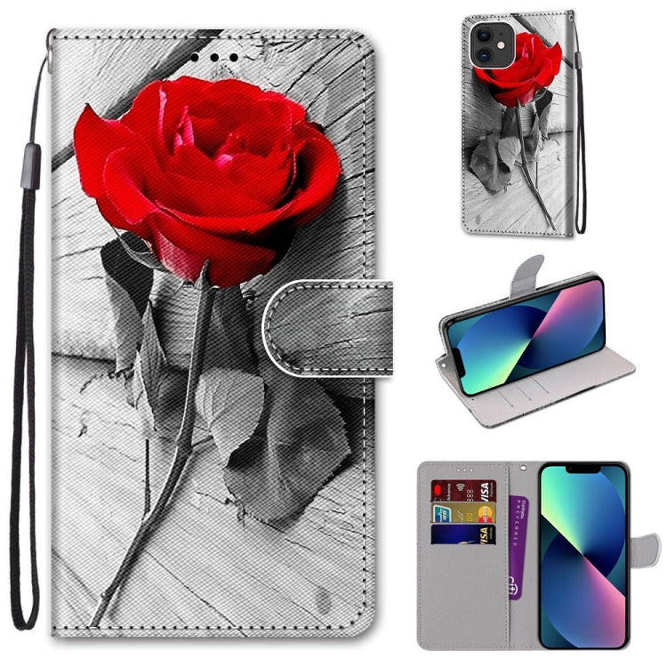 For iPhone 13 mini Coloured Drawing Cross Texture Horizontal Flip PU Leather Case with Holder & Card Slots & Wallet & Lanyard (B10 Wood Red Rose) - iPhone 13 mini Cases by buy2fix | Online Shopping UK | buy2fix