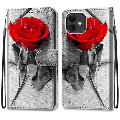 For iPhone 13 mini Coloured Drawing Cross Texture Horizontal Flip PU Leather Case with Holder & Card Slots & Wallet & Lanyard (B10 Wood Red Rose) - iPhone 13 mini Cases by buy2fix | Online Shopping UK | buy2fix