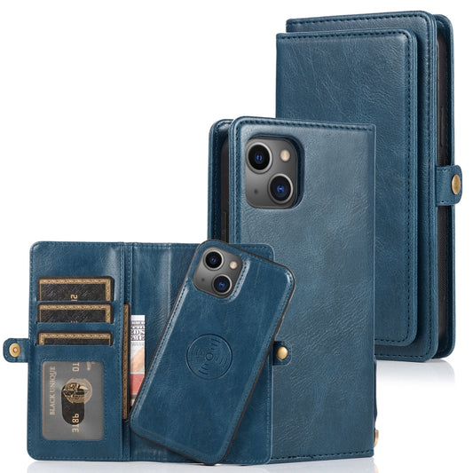 For iPhone 13 Strong Magnetic Detachable Horizontal Flip Leather Case with Card Slots & Wallet(Blue) - iPhone 13 Cases by buy2fix | Online Shopping UK | buy2fix