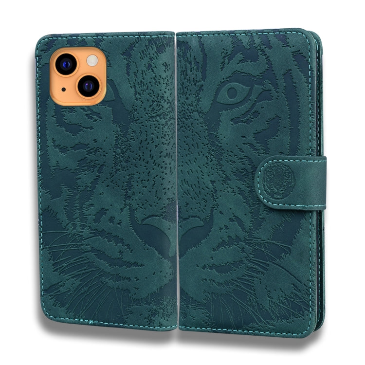 For iPhone 13 Tiger Embossing Pattern Horizontal Flip Leather Case with Holder & Card Slots & Wallet(Green) - iPhone 13 Cases by buy2fix | Online Shopping UK | buy2fix