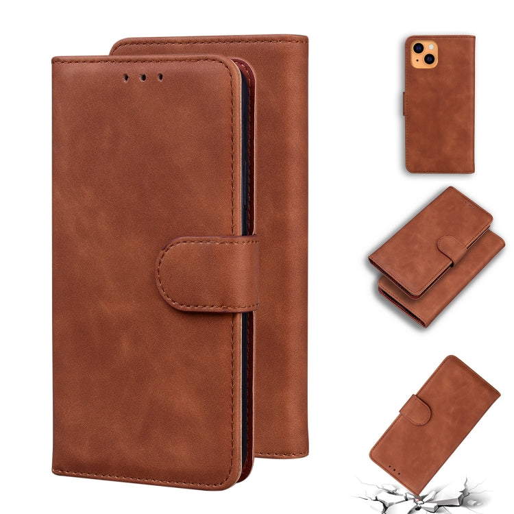 For iPhone 13 Skin Feel Pure Color Horizontal Flip Leather Case with Holder & Card Slots & Wallet(Brown) - iPhone 13 Cases by buy2fix | Online Shopping UK | buy2fix