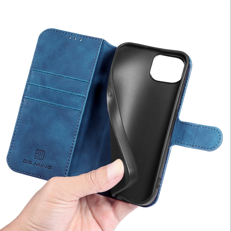 For iPhone 13 mini DG.MING Retro Oil Side Horizontal Flip Leather Case with Holder & Card Slots & Wallet (Blue) - iPhone 13 mini Cases by DG.MING | Online Shopping UK | buy2fix